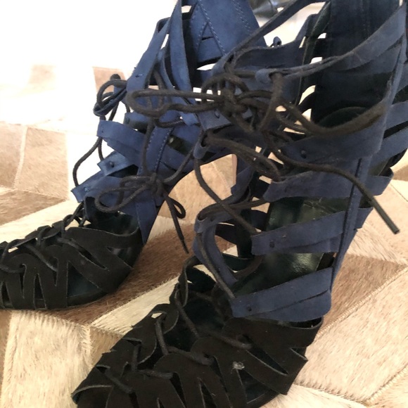 Zara blue and black suede heels size 10 - Picture 5 of 14